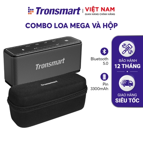 COMBO Loa Tronsmart Mega và hộp đựng chống shock - Công suất 40W - Hỗ trợ TWS và NFC ghép đôi 2 loa - Hàng phân phối chính hãng - Bảo hành 12 tháng