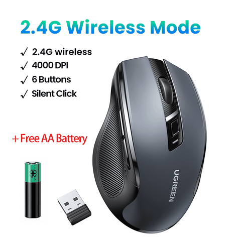 UGREEN MU006 Chuột không dây dùng cho máy tính, laptop chất liệu nhựa ABS, màu xanh 2.4Ghz Kèm Pin AA