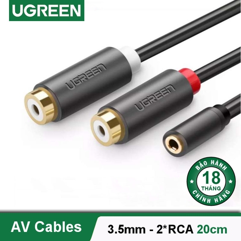 Dây chuyển đổi 3.5mm cái sang 2 đầu RCA cái dài 20CM UGREEN AV109 10562 - Hãng phân phối chính thức
