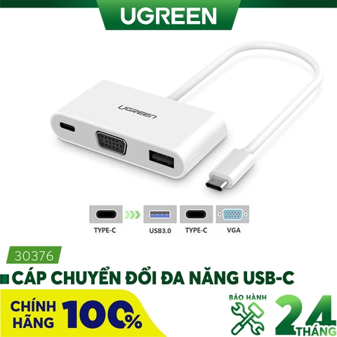 Dây chuyển đổi đa năng USB Type C sang USB 3.0 + VGA + USB Type C UGREEN 30376 (Trắng)
