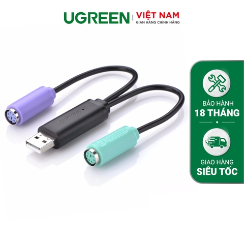 Dây cáp chuyển đổi USB sang PS/2 (chuột + bàn phím) dài 10cm UGREEN 20219 - Hãng phân phối chính thức