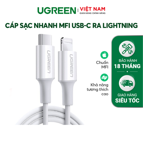 Cáp sạc nhanh Type C UGREEN US171 Sạc nhanh 18W, đạt chuẩn Mfi - Tốc độ truyền dữ liệu 480Mbps - Màu trắng cổ-Lightning- USB-C-2