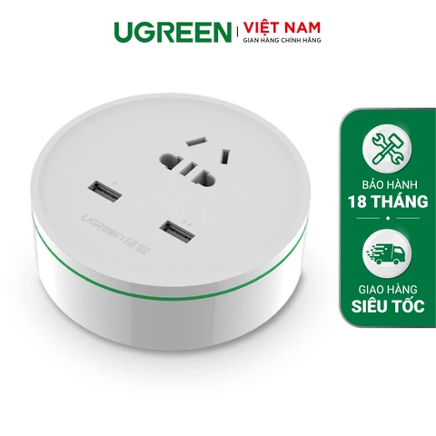 Ổ cắm điện du lịch 2 cổng sạc USB MAX 1500W dài 1M UGREEN 20356 - Hãng phân phối chính thức