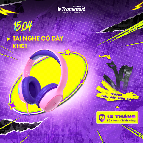 Tai nghe trẻ em có dây Tronsmart KH01 | Thiết kế thoải mái cho tai | Chất liệu bền bỉ | Giới hạn âm lượng an toàn | BH 12 tháng