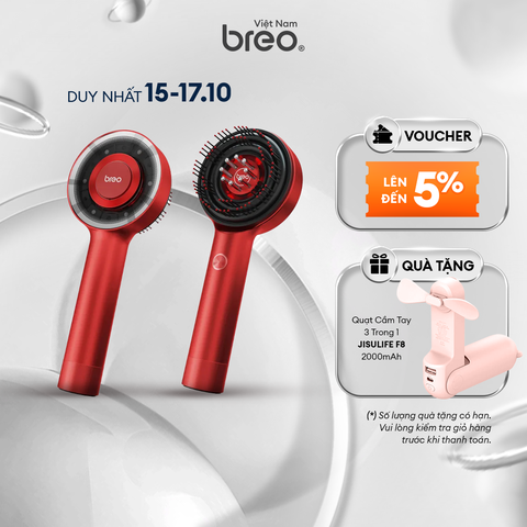 Máy massage đầu, model Scalp 3, nhãn hiệu Breo, màu đỏ, chức năng ấn, xoa, chạy pin 3.7V 1600mAh, điện áp 5V-1A
