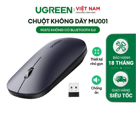 Chuột không dây UGREEN - Nút click im lặng - Chế độ tự động ngủ tiết kiệm pin, Tuổi thọ pin lên đến 18 tháng - Đen