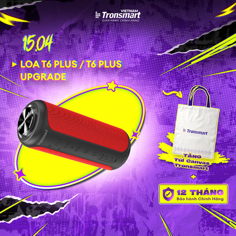 Loa Bluetooth 5.0 Tronsmart T6 Plus / T6 Plus Upgraded Công suất 40W Hỗ trợ TWS ghép đôi 2 loa - Âm thanh vòm âm bass sâu và trầm với 3 chế độ EQ - Kháng nước IPX6 Thời gian nghe nhạc lên tới 24h Hàng phân phối chính hãng