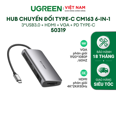 Hub Type C cho MacBook/ Laptop các thiết bị máy tính điện thoại hỗ trợ USB type C truyền âm thanh hình ảnh UGREEN CM219 - 50319