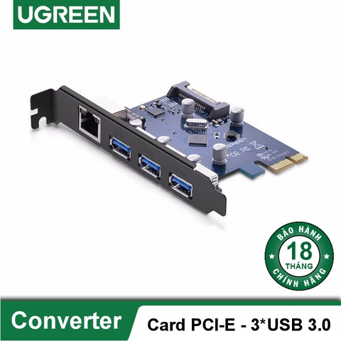 Card PCI Express UGREEN US230 sang 3 cổng USB 3.0 + Lan Gigabit tốc độ mạng 10/100/1000Mbps - Hàng phân phối chính hãng - Bảo hành 18 tháng 1 đổi 1