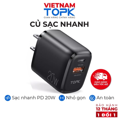 Củ sạc nhanh B210P Sạc nhanh PD QC 3.0 20W1 - 1 Cổng USB 2.0 + 1 Cổng Type C - Hãng chính hãng - Bảo hành 12 tháng