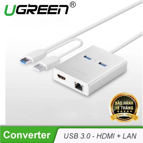 Bộ chuyển đổi USB 3.0 sang HDMI + 2 cổng USB 3.0 + cổng Lan Gigabit 10/100/1000 Mpbs UGREEN 40255 - Hãng phân phối chính thức