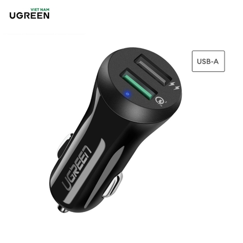 Tẩu sạc nhanh ô tô UGREEN CD114 - Sạc nhanh Quick Charge 3.0 dòng 3A, sạc đồng thời 2 thiết bị cùng lúc - Bảo hành 18 tháng