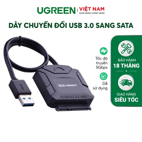 Dây chuyển đổi USB 3.0 sang SATA kèm dây nguồn 12V2A dài 25-50CM UGREEN CR108 ( 20231 ) 20611 20636 - Đen