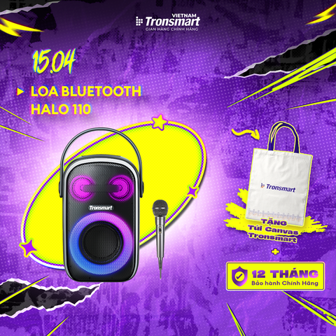Loa Bluetooth 5.3 Karaoke mini di động TRONSMART HALO 110 SPEAKER – Đèn RGB ấn tượng - Chế độ âm thanh nổi - Hàng chính hãng - Bảo hành 12 tháng