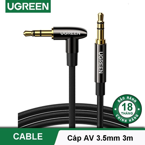 Dây AV 2 đầu 3.5mm vuông góc dài 3M UGREEN AV139 30560 - 40187 bện 3m