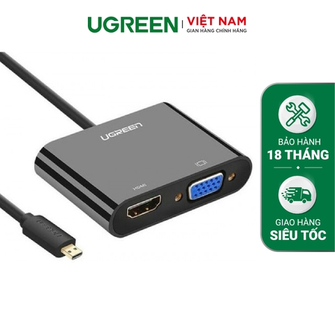 Bộ chuyển đổi micro HDMI sang HDMI và VGA dài 10CM UGREEN MM115  30354 - Hãng phân phối chính thức