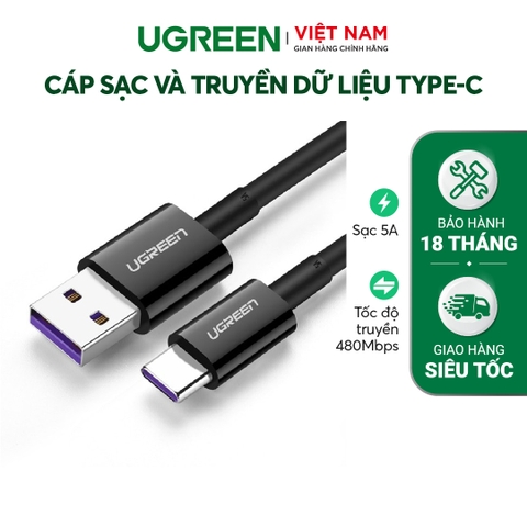 Cáp sạc Type C UGREEN US253 Sạc nhanh dòng 5A, truyền dữ liệu tốc độ cao - Đen-Type C-1