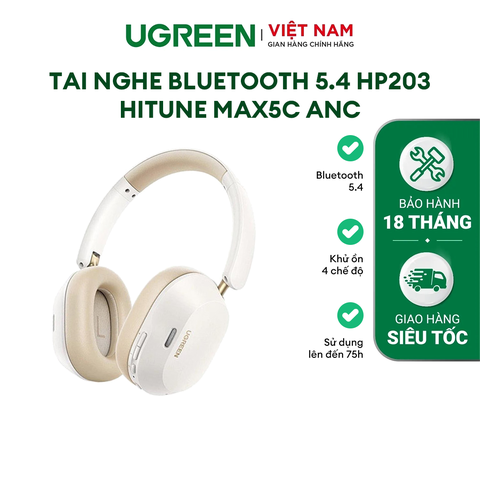 Tai nghe chụp đầu Bluetooth 5.4 không dây Ugreen Max 5c công suất Bluetooth 10mW, dung lượng pin 600mAh màu đen (35757) dải tần 20-40kHz
