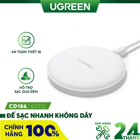 Sạc không dây UGREEN CD186 Sạc ổn định công suất 10W, công nghệ Qi an toàn thiết bị - Tương thích rộng với nhiều điện thoại - Hàng phân phối chính hãng - Bảo hành 18 tháng 1 đổi 1