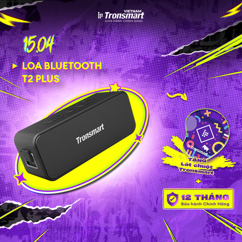 Loa Bluetooth 5.3 Tronsmart T2 Plus/T2 Plus Upgraded | Công suất 20W | Kháng nước IPX7 | Pin 4000 mAh | Bảo hành 12 tháng