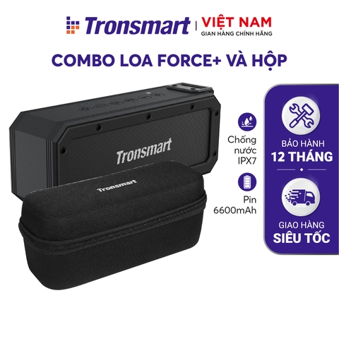 COMBO Loa Tronsmart Force+ và hộp đựng chống shock - Công suất 40W - Chống nước IPX6 Ghép đôi TWS. Hàng phân phối chính hãng - Bảo hành 12 tháng