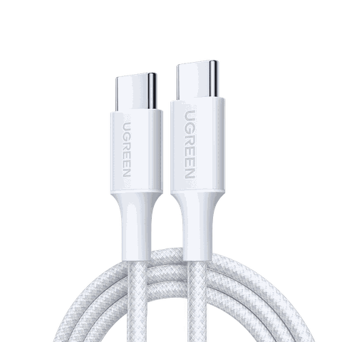 Cáp dữ liệu USB-C (35218) truyền dữ liệu giữa máy tính và điện thoại dài 1m màu trắng 5 lõi đ/k lõi 0,4-0,7mm, bọc nhựa PVC vải bện có đầu nối sẵn