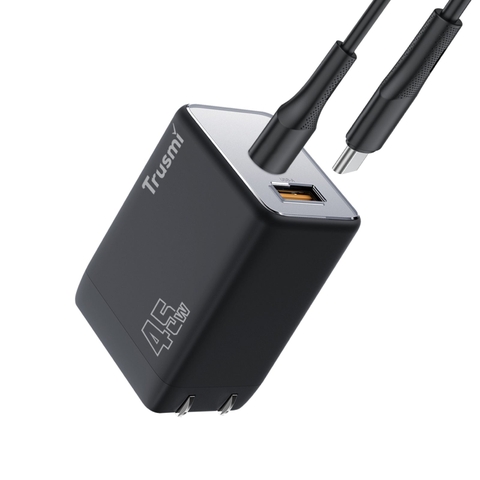 Trusmi Sạc nhanh GAN mini PD45W A+C kèm cáp C TO C 60W (US) | Black+silver