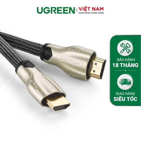 Dây cáp HDMI 2.0 4K60Hz UGREEN HD102 thuần đồng 19+1, đầu hợp kim, cáp dạng dẹt và dạng tròn vỏ bọc lưới, dài 1m 1.5m 2m 3m - Tương thích với SmartTV, đầu DVD, Set top box, máy chiếu - Tròn-1m-Màu đen