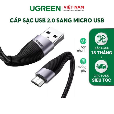 Cáp sạc và truyền dữ liệu cho điện thoại Android USB 2.0 sang Micro USB (hỗ trợ sạc nhanh 18W 5V-2.4A công nghệ sạc Quick Charge 3.0) dài 0.5-2m UGREEN ED017