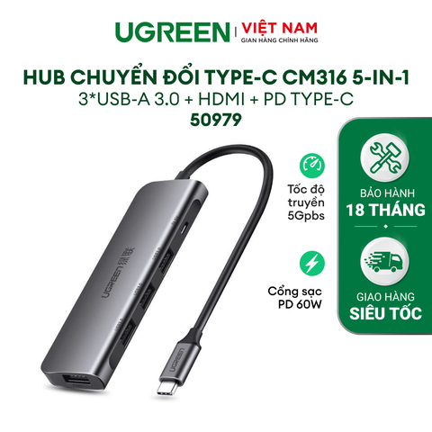 Hub chuyển đổi USB / USB type C sang 4 cổng USB 3.0 UGREEN CM219 CM136 - Hỗ trợ cổng nguồn Micro USB tốc độ truyền tải tối đa 5Gbps - USB-C to USB3.0x4