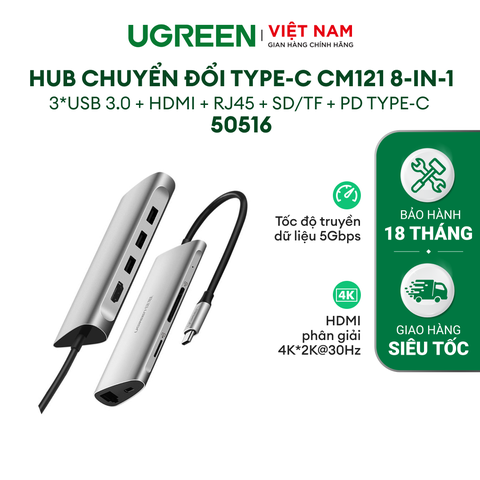 Hub Type C cho MacBook/ Laptop các thiết bị máy tính điện thoại hỗ trợ USB type C truyền âm thanh hình ảnh UGREEN CM219 - 50538