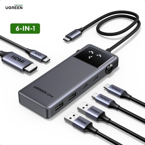 Bộ chuyển đổi USB-C sang USB-C UNO 6/7 in 1 PD+2*USB 3.2+2*USB-C 3.2+HDMI hỗ trợ 4K