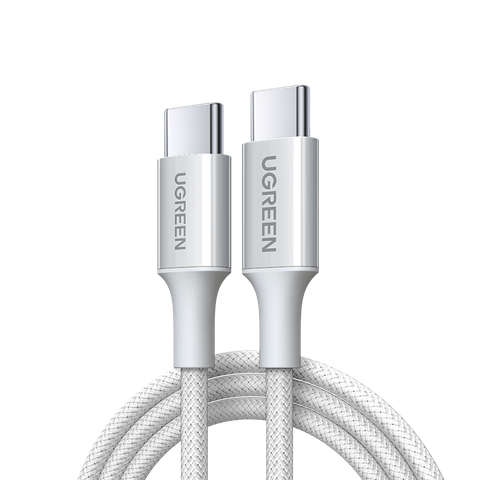 Cáp dữ liệu USB-C (35218) truyền dữ liệu giữa máy tính và điện thoại dài 1m màu trắng 5 lõi đ/k lõi 0,4-0,7mm, bọc nhựa PVC vải bện có đầu nối sẵn