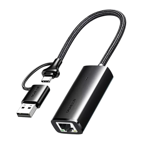 Bộ chuyển đổi USB Type-C kèm USB-A sang cổng mạng Gigabit màu ghi (15638), chuyển đổi dữ liệu và không có chức năng thu phát sóng