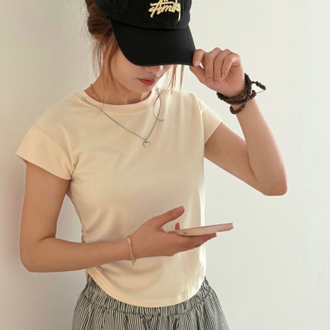 Áo Thun Nữ Nhún Sườn Cổ Tròn Ôm Body Tôn Dáng Sexy Co Giãn Hàn Quốc