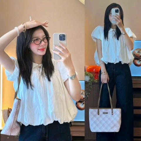 Áo Babydoll Nữ Cổ Cánh Sen Vải Gió Form Rộng Tiểu Thư Xinh Xắn - Áo Kiểu Nữ Hàn Quốc