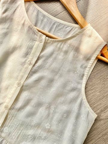 [LS house] Áo Babydoll Họa Tiết Hoa Nổi Sát Nách Dáng Xòe