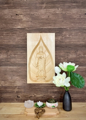 Tranh Phật A Di Đà 25 x 45cm, gỗ bồ đề