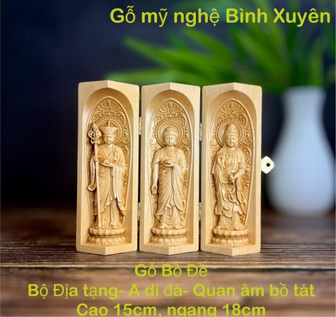 GỖ BỒ ĐỀ 15CM : BỘ TƯỢNG CẦU AN ĐỊA TẠNG - ADIDA - QUAN ÂM