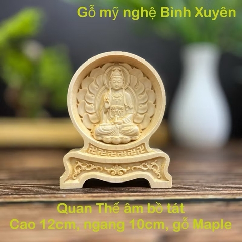 Tượng mẹ quan âm chạm 2 mặt giống nhau để ô tô, cao 12cm, gỗ Maple