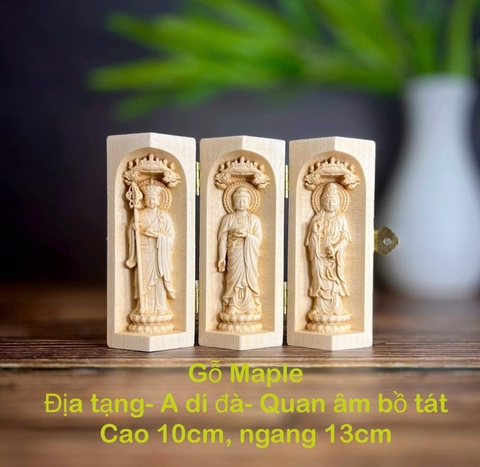 GỖ MAPLE 10CM, BỘ TƯỢNG CẦU AN ĐỊA TẠNG - ADIDA - QUAN ÂM