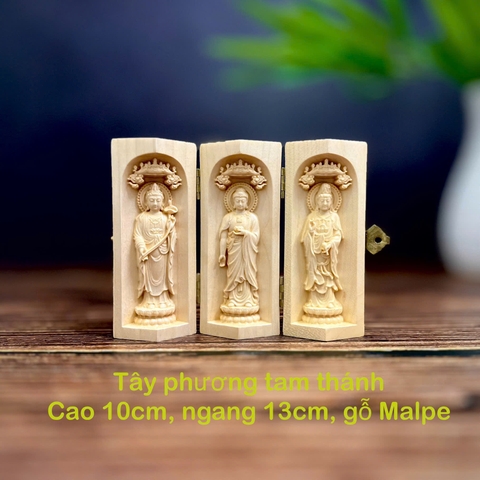 GỖ MAPLE 10CM, BỘ TÂY PHƯƠNG TAM THÁNH ĐẠI THẾ CHÍ - ADIDA - QUAN ÂM