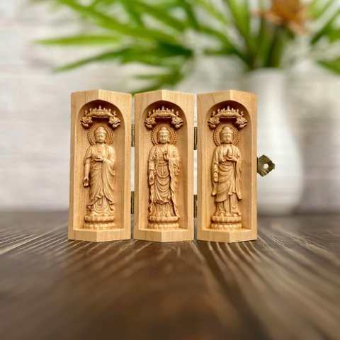 GỖ MAPLE 10CM, BỘ HOÀNH TAM THÁNH ADIDA - THÍCH CA - DƯỢC SƯ