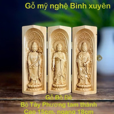 GỖ BỒ ĐỀ 15CM : TÂY PHƯƠNG TAM THÁNH ĐẠI THẾ CHÍ - ADIDA - QUAN ÂM