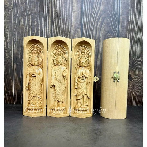 GỖ BỒ ĐỀ 20CM : BỘ TƯỢNG PHẬT A DI ĐÀ - PHẬT THÍCH CA - PHẬT DƯỢC SƯ