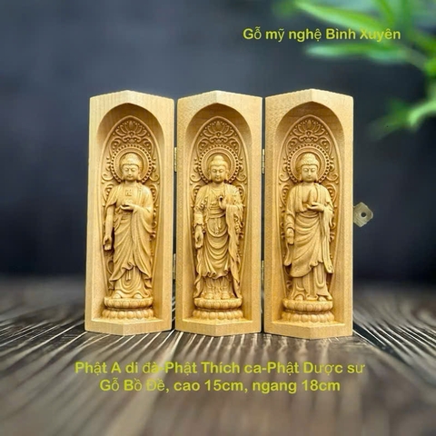 GỖ BỒ ĐỀ 15CM : BỘ TƯỢNG PHẬT A DI ĐÀ - PHẬT THÍCH CA - PHẬT DƯỢC SƯ