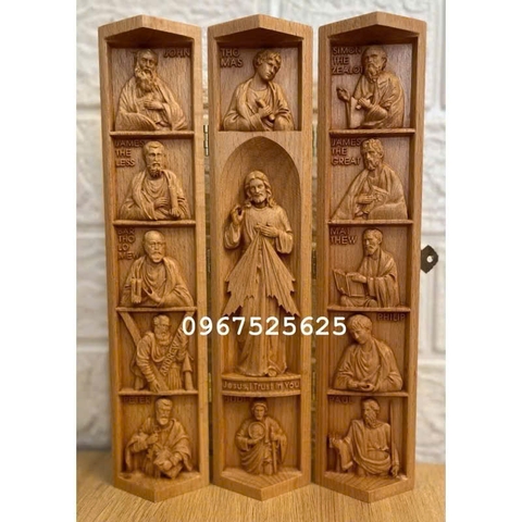 Bộ tượng công giáo Chúa Thương Xót và các Thánh Tông Đồ, cao 25cm, gỗ Beech