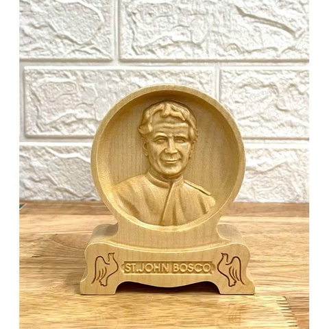 PHÙ ĐIÊU ĐỂ BÀN THÁNH GIOAN BOSCO ( Saint John Bosco), CAO 12CM, GỖ MAPLE