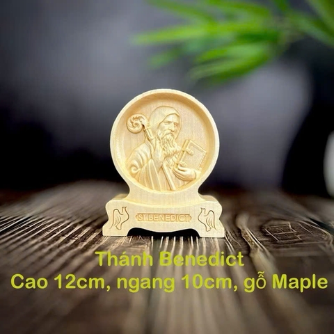 PHÙ ĐIÊU ĐỂ BÀN THÁNH BENEDICT (Saint Benedict ), CAO 12CM, GỖ MAPLE