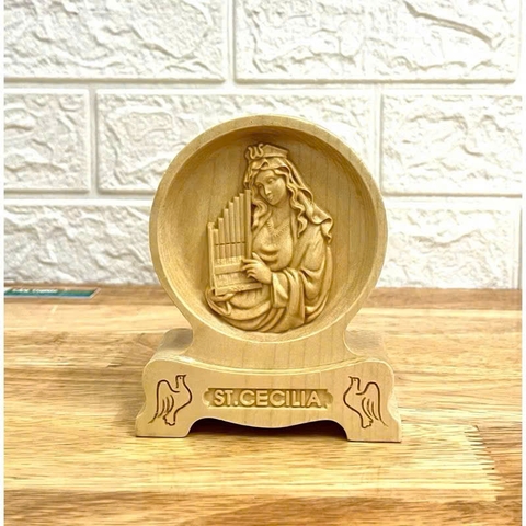 PHÙ ĐIÊU ĐỂ BÀN THÁNH CECILIA ( Saint Cecilia), CAO 12CM, GỖ MAPLE